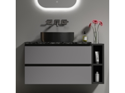 Móvel de Lavatório Suspenso, 80 cm de Largura, com Pia de Cerâmica, com Gavetas, Design Moderno, Preto e Cinza BGA STORE