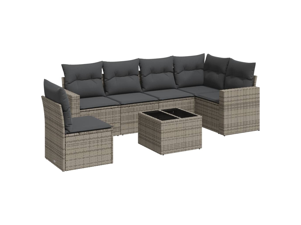 Conjunto de 7 Sofás para Jardim com Almofadões Vime Pe Cinzento MAISON EXCLUSIVE (7 pcs)