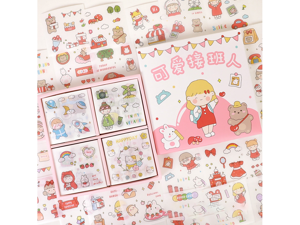 Stickers Para Notebook 100 Peças Lindos Desenhos Animados Diy Scrapbooking Diário Rosados
