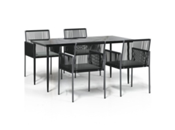 Conjunto de 5 Jantar para Jardim com Almofadões Vime Pe e Aço Preto MAISON EXCLUSIVE