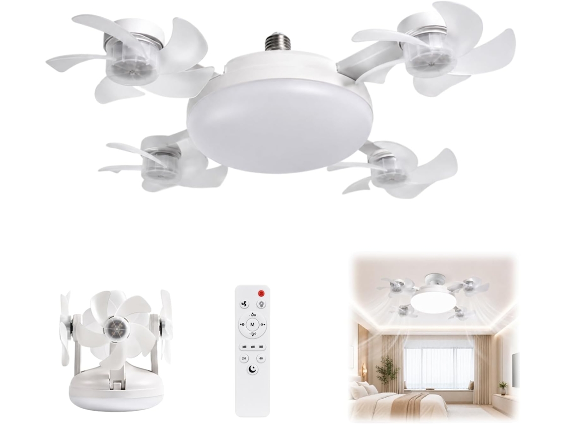 Ventilador De Teto Com Soquete E27 - Led Silencioso 2 Em 1 Controle