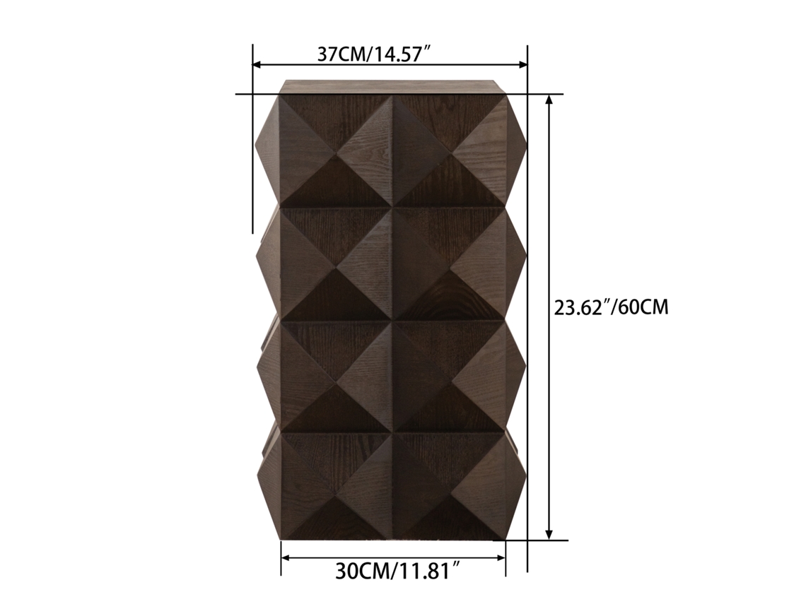 Mesa lateral de 60 cm em madeira maciça e MDF com superfície texturizada, marrom.