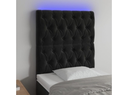 Vidaxl Cabeceira De Cama C/ Luzes Led Veludo 80x7x118/128 Cm Preto