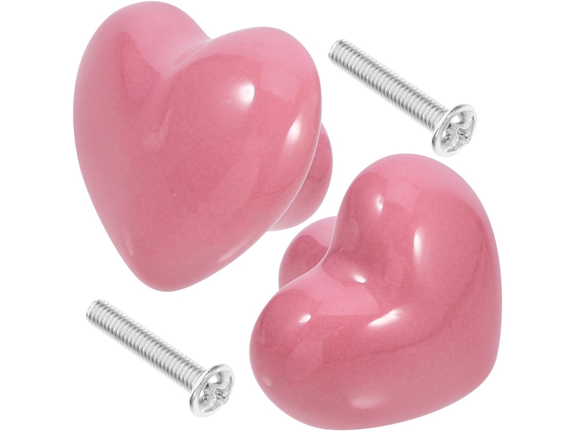 Puxadores De Gaveta Labrimp Com Design Furo Único, Em Cerâmica Rosa Formato De Coração, 2 Peças, Delicados Para Cômoda E