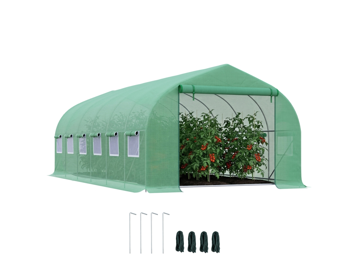 Estufa Tipo Túnel Metal Galvanizado e PE cor Verde 595x300x200 cm OUTSUNNY