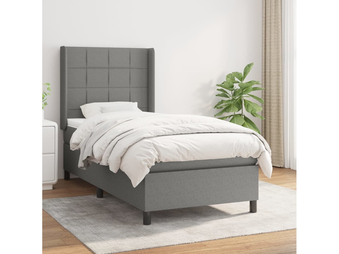 Cama Com Molas/colchão 100x200 Cm Tecido Cinza-escuro