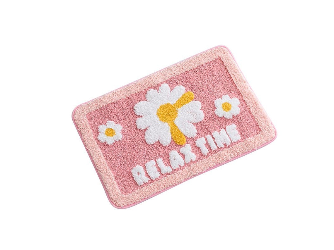 2026 tapete Antideslizante Ultra Suave Lavável para Banheiro, Conjunto de Tapetes para Chuveiro e Vaso Sanitário Flor Margarita (rosa)