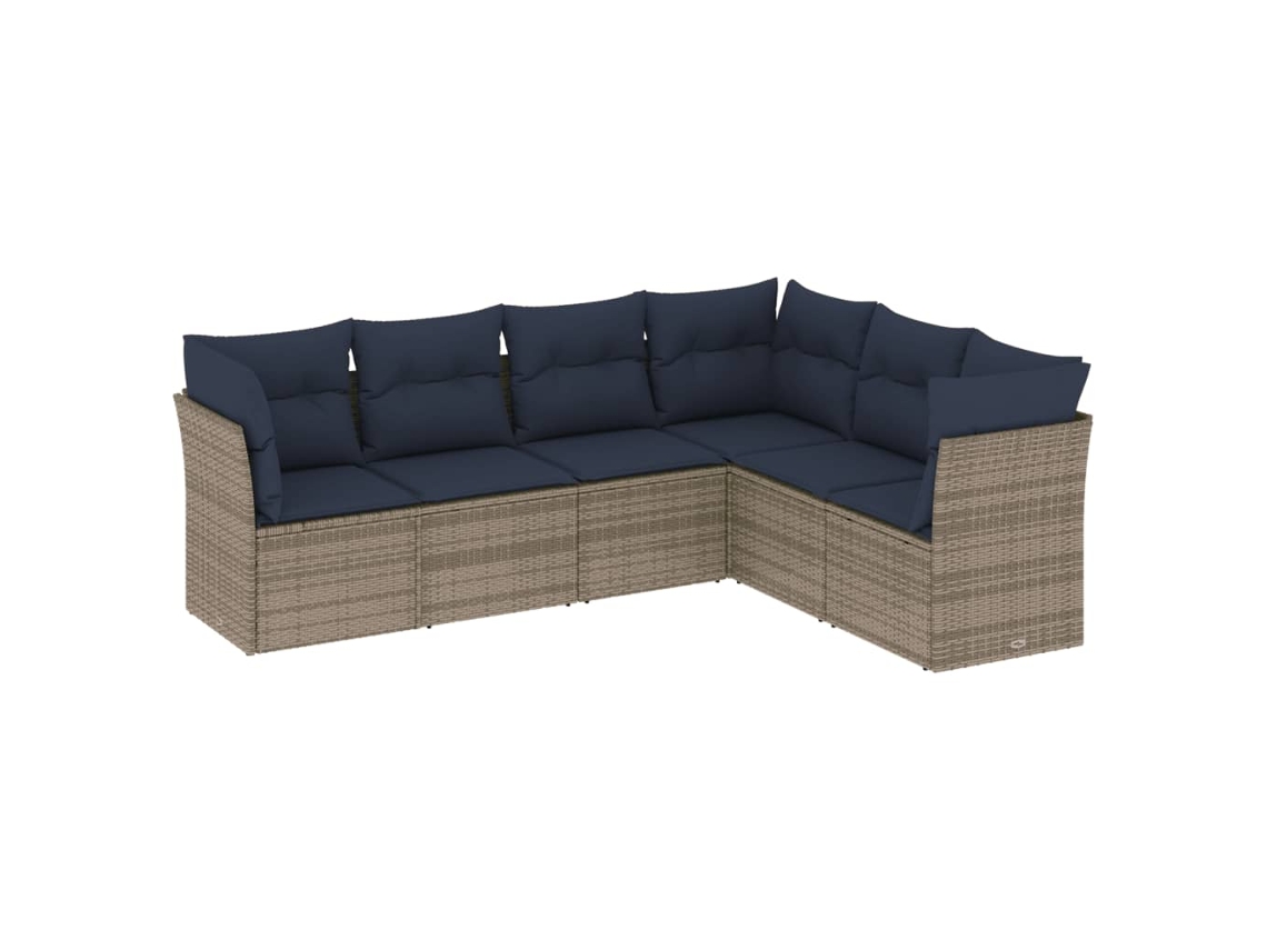 Conjunto de Sofá de Jardim, 6 Peças, Almofadas, Rattan Cinza MAISON EXCLUSIVE