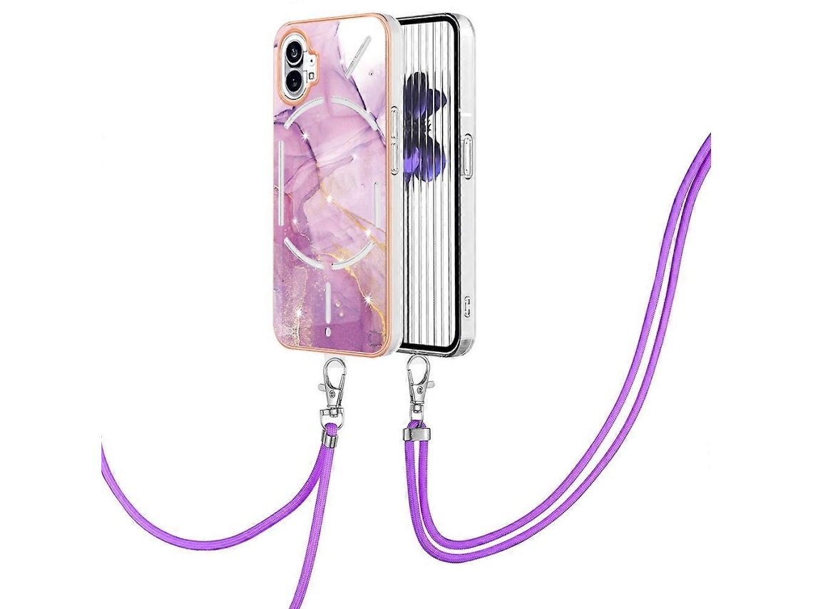 Capa Para Celular For Nothing Phone 1 Em Tpu Com Estampa De Mármore Eletroplaqueado E Cordão.