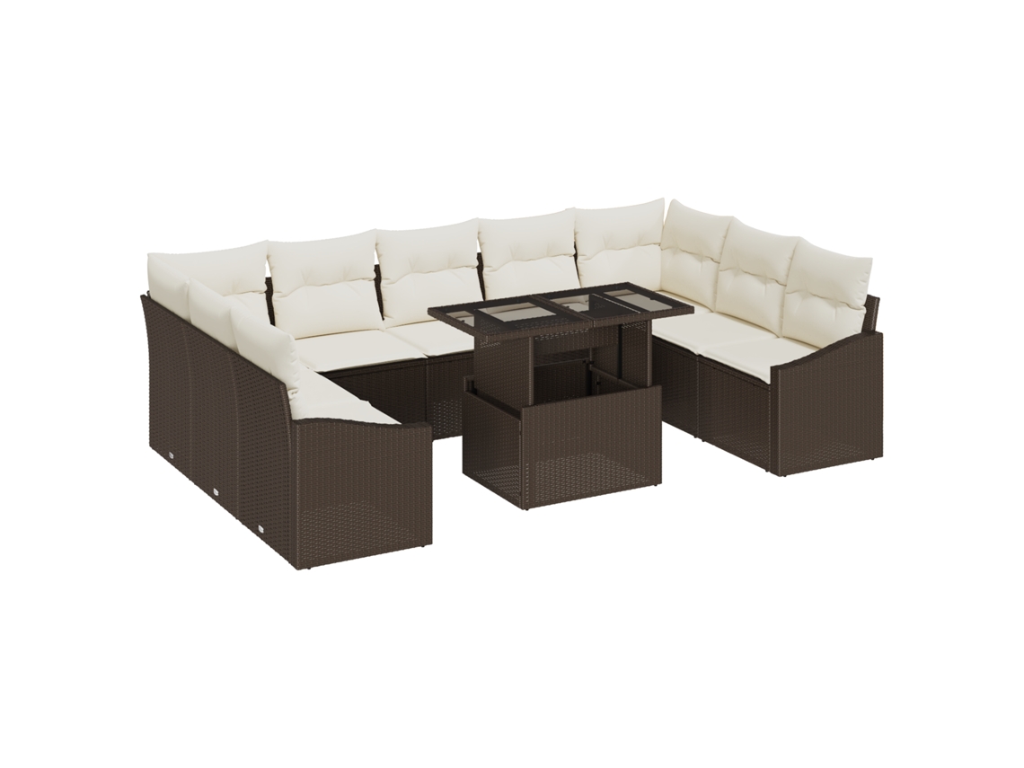 Conjunto 10 De Sofá De Jardim De Vidaxl Com Almofadas Em Rattan Marrom Polido