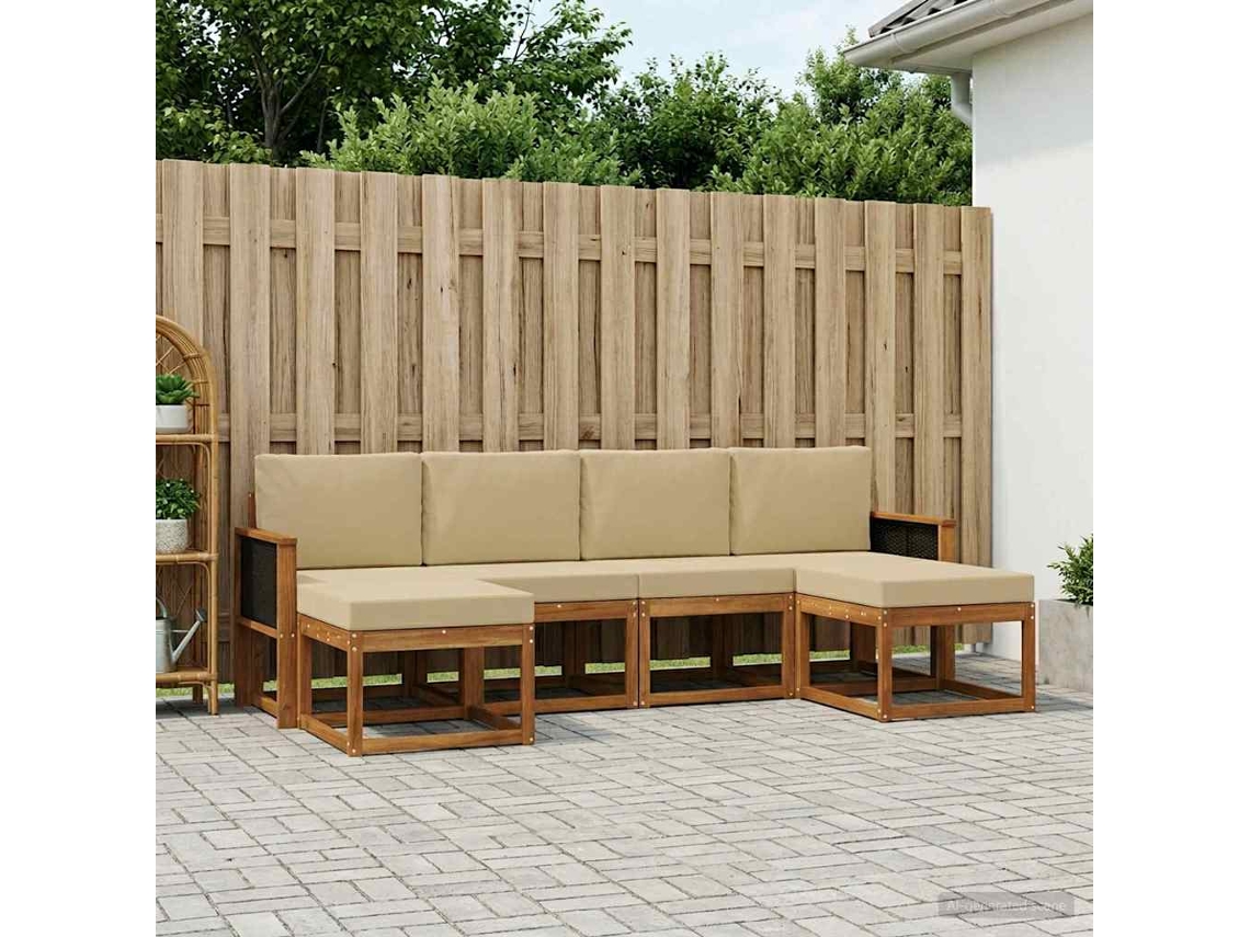 Vidaxl Conjunto De Sofás Para Exterior 6 Pcs Natural E Bege Poliéster