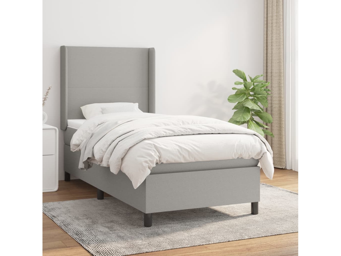 Cama Com Molas/colchão 90x190 Cm Tecido Cinzento-claro