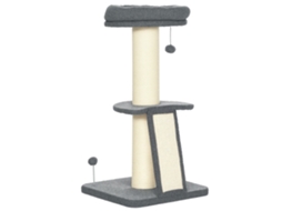 Árvore com Poste para Arranhar, Tronco de Sisal, Bolas Penduradas e Plataforma de Observação, 92 Cm de Altura Cinza