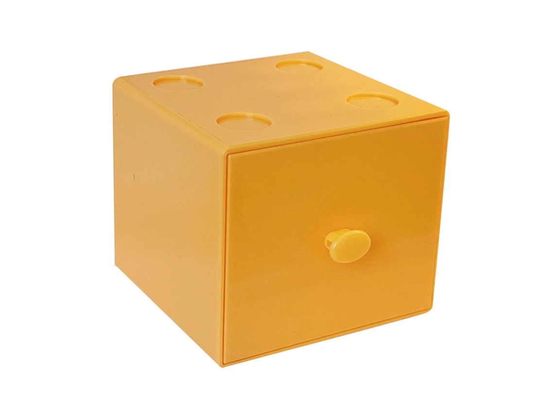 Caixa de armazenamento quadrada empilhável de plástico com gaveta para mesa amarelo leite com marca