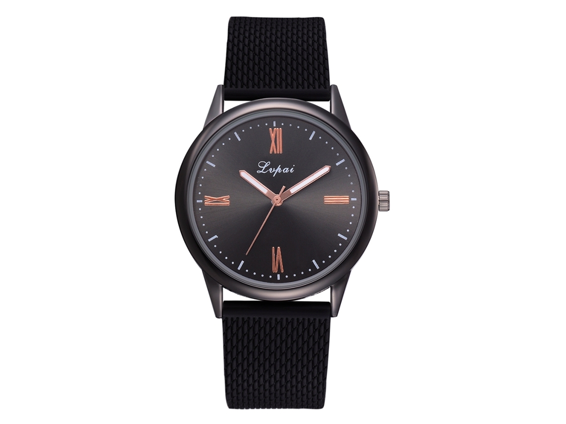 Relógio Feminino de Moda com Pulseira de Silicone e Mostrador Redondo de Liga À Quartzo Preto