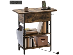 Mesa De Cabeceira Com Régua De Energia, 2 Níveis, Portas Usb, Espaço De Armazenamento, 60 X 29,8 X 58,5 Cm, Marrom Rústico