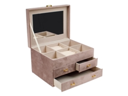 Caixa de Jóias de Carpete Rosa com 3 Gavetas 25 X 19 X 16 Cm AOZORZ