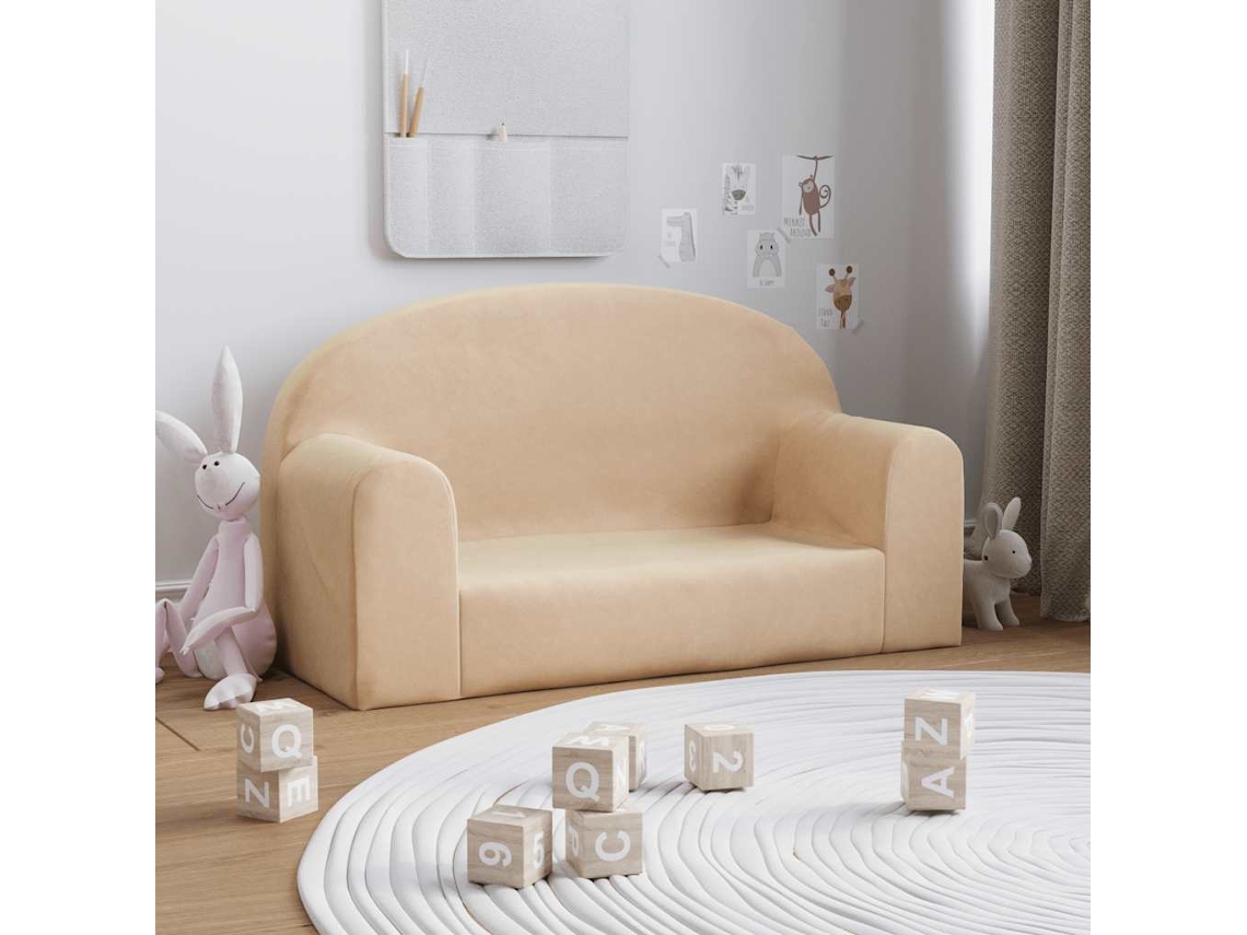 Vidaxl Sofá Infantil 2 Lugares Peluche Macio Creme