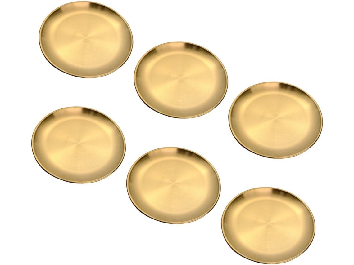Kit de Louça de Camping Inoomp com 6 Peças, Pratos Redondos de Aço Inoxidável Dourado, 14 Cm, Planos, Empilháveis Es, CHABERLU