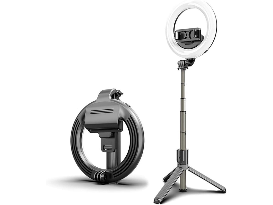 Anel De Luz Led De 6 Polegadas Para Selfies Com Suporte Para Celular Tipo Tripé E Brilho Ajustável (preto)