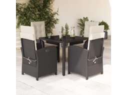 Vidaxl 5 Pcs Conjunto De Jantar P/ Jardim C/ Almofadões Vime Pe Preto