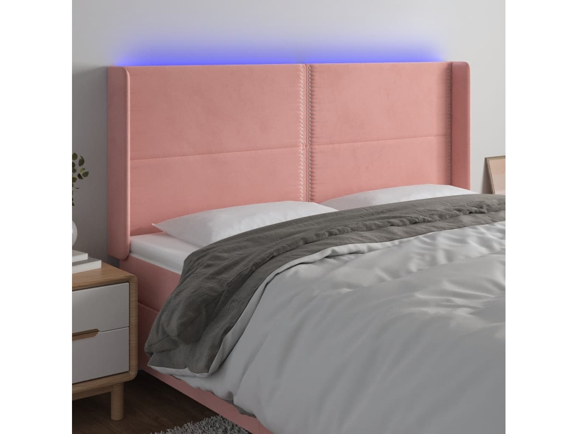Vidaxl Cabeceira De Cama C/ Luzes Led Veludo 163x16x118/128 Cm Rosa