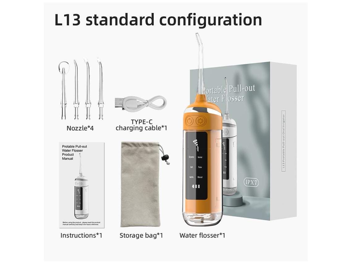 Irrigador Oral Portátil De Mão, Aparelho Para Uso Doméstico Com Fio Dental, Dispositivo De Limpeza E Enxágue.l13 Versão Em Inglês, Laranja (embalagem