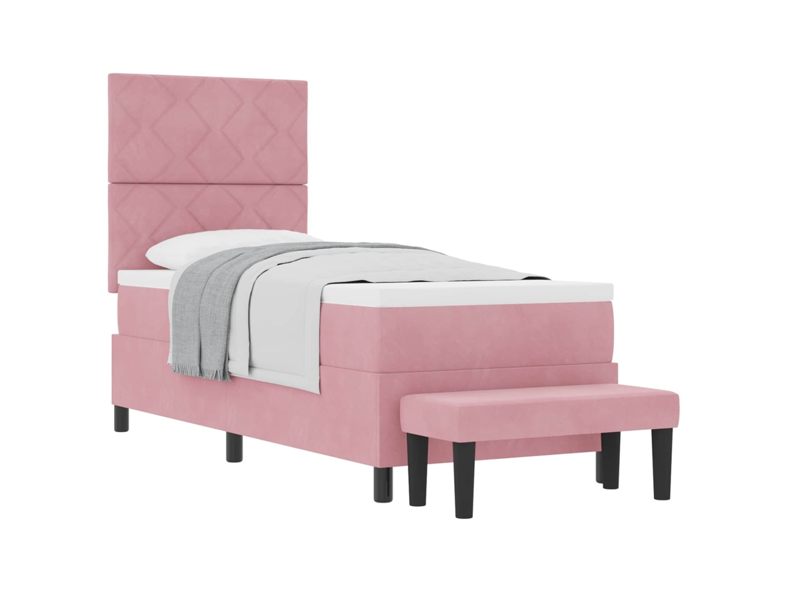 Cama De Solteiro | Camas Para Quarto | Cama Box Com Colchão Com Cabeceira Rosa 80 X 200 Cm Veludo