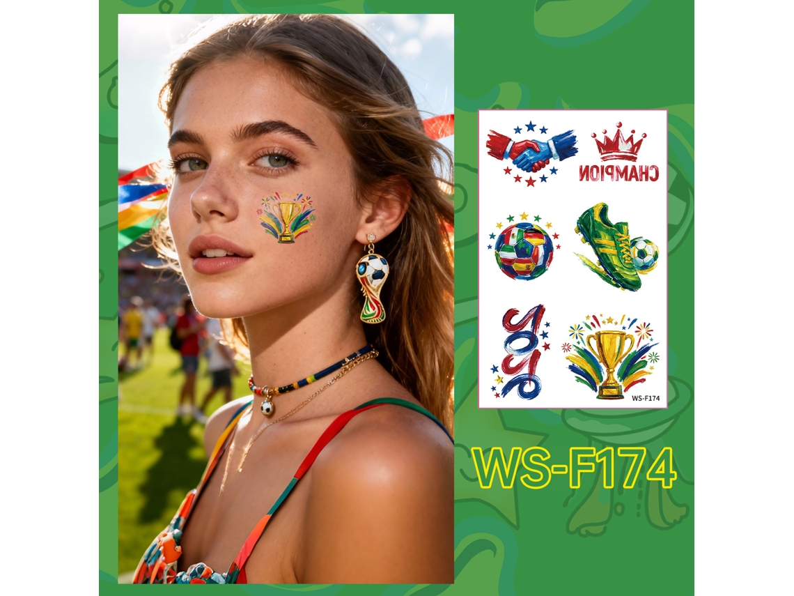 Tatuagens Temporárias de Futebol, Conjunto de 10 Peças, Impermeáveis, Ideais para Torcedores e Eventos Esportivos, Ergonômico, Uso Diário STELASPLEN