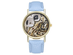 Relógio de casal Zhoulianfa, estilo coreano casual, em couro azul claro, modelo T159-a