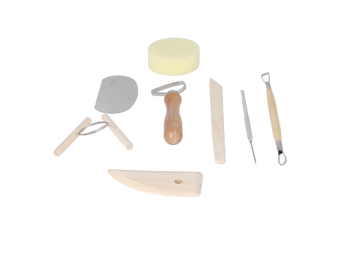 Kit De Ferramentas De Cerâmica Com 8 Peças E Cabo De Madeira Duplo Para Esculpir E Moldar Argila