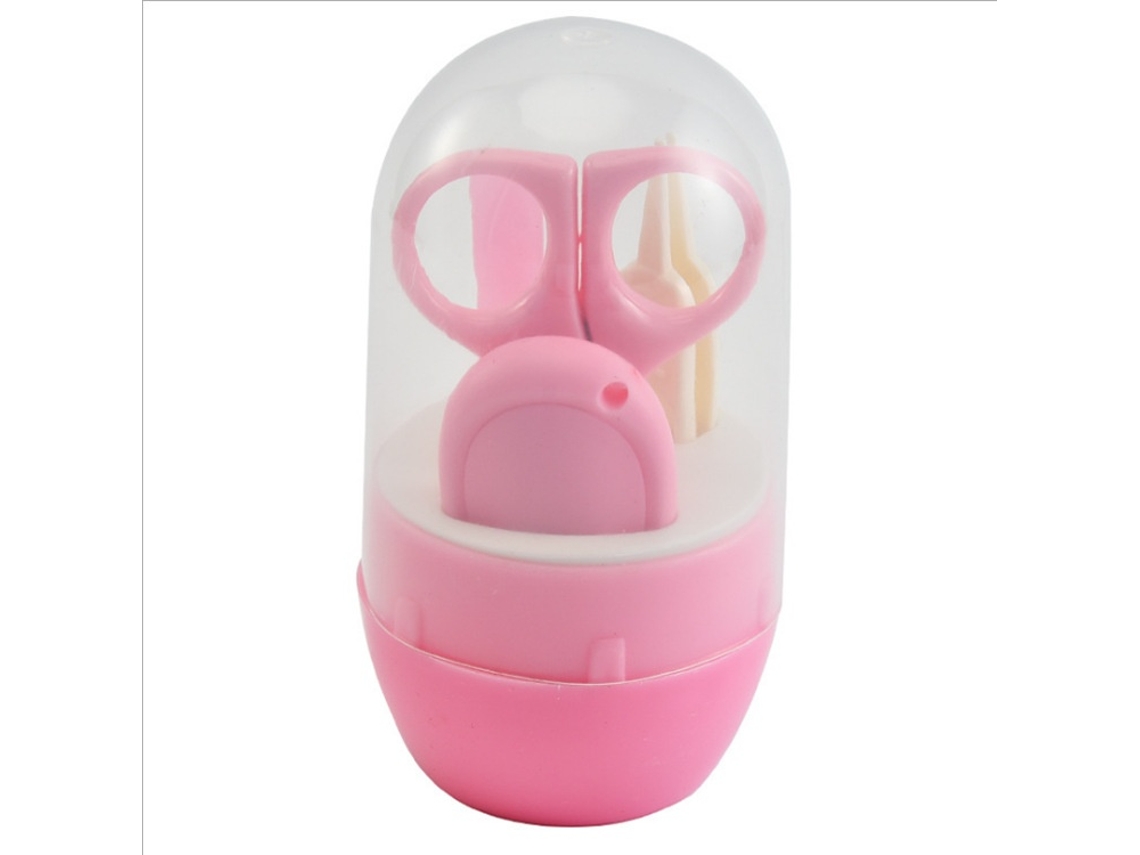 Lurelia Kit De Manicure Para Bebé 4 Peças, Em Aço Inoxidável, Ergonómico, Com Estojo, Seguro, Cor Rosa, Para Bebé E Criança
