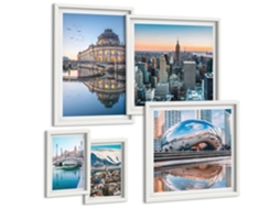 Conjunto De Pinturas Arquitetura De Cidades Na Água Moldura Branca Quadros Para O Escritório Espelharte (conjunto De 5 Imagens)