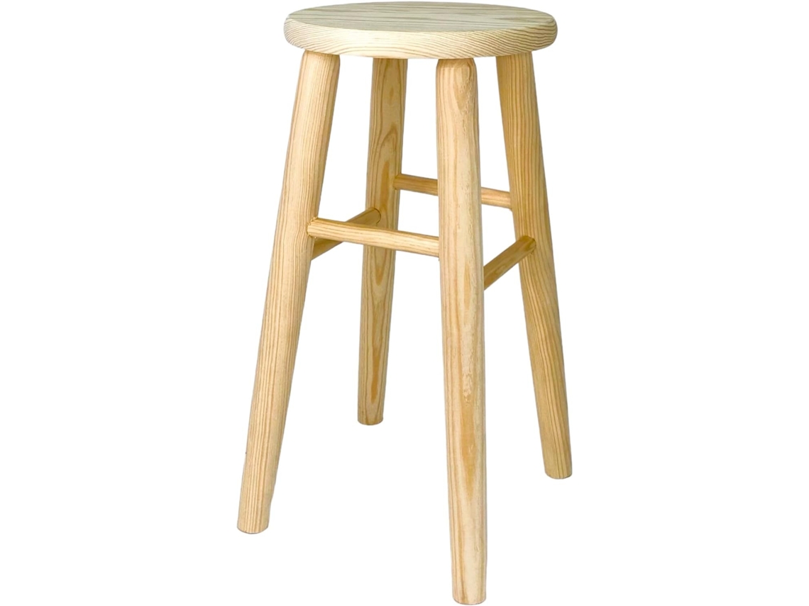 Banqueta de Madeira, Banco de Madeira Natural Não Tratada 48x24cm com Apoio para os Pés (Redondo - 47x24cm) COSHANO