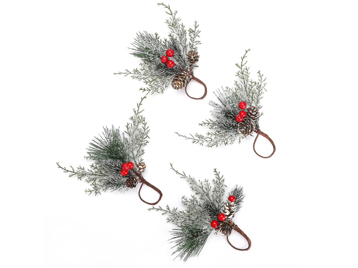 Laxiscreed Pack De 2 Anéis Para Guardanapo Natal Com Ramo De Cedro E Berries Vermelhos, Aromáticos