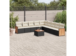 Jogo de Sofá Jardim 10 Peças C/ Almofadões Vime Pe Preto Dkd Home Decor
