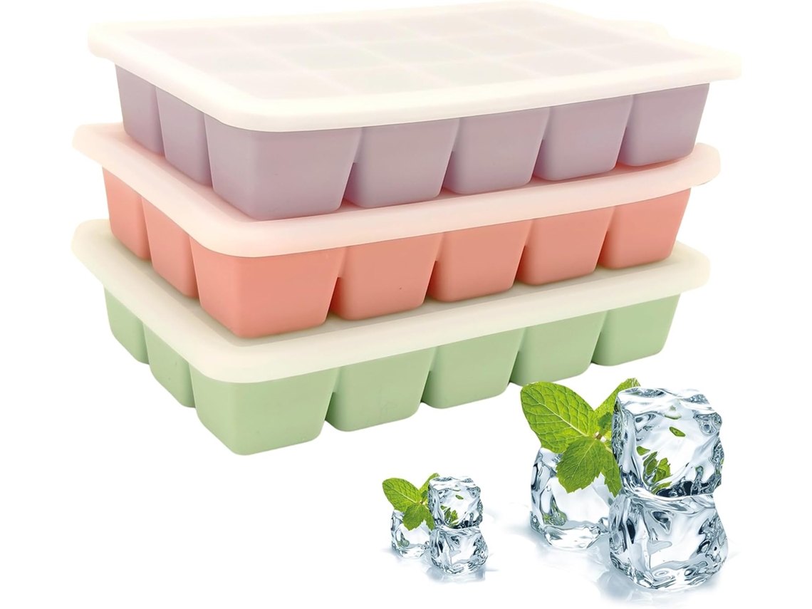 Conjunto De 3 Formas De Gelo Silicone, Formato Quadrado Com Tampa, Reutilizáveis​​ Para Fazer Bebidas Geladas Em Casa.(cubos De Gelo Pequenos