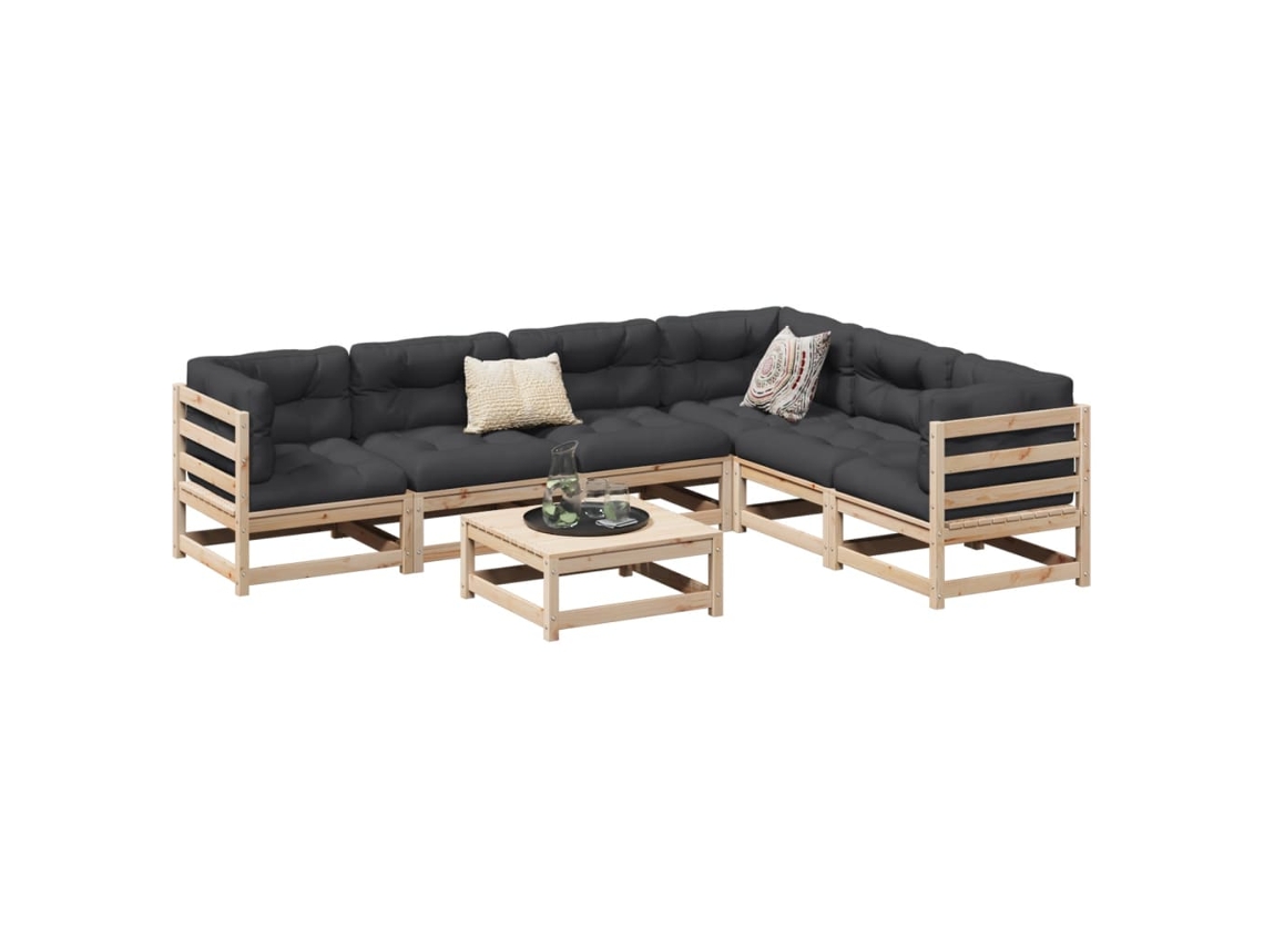 Conjunto 7 Peças Sofás De Jardim Com Almofadas Pinho Maciço Dkd Home Decor