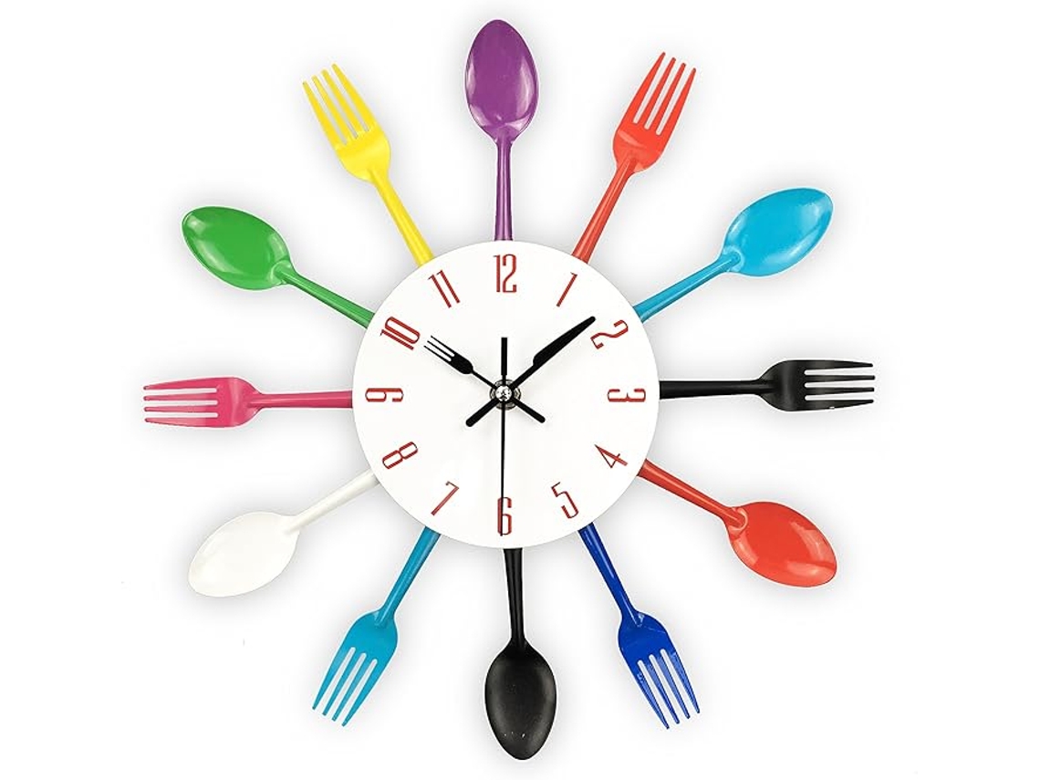 3d Removível Modern Creative Cutlery Cozinha Garfo Espelho Relógio de Parede Decal de Parede Adesivo de Casa STELASPLEN (colorosa)