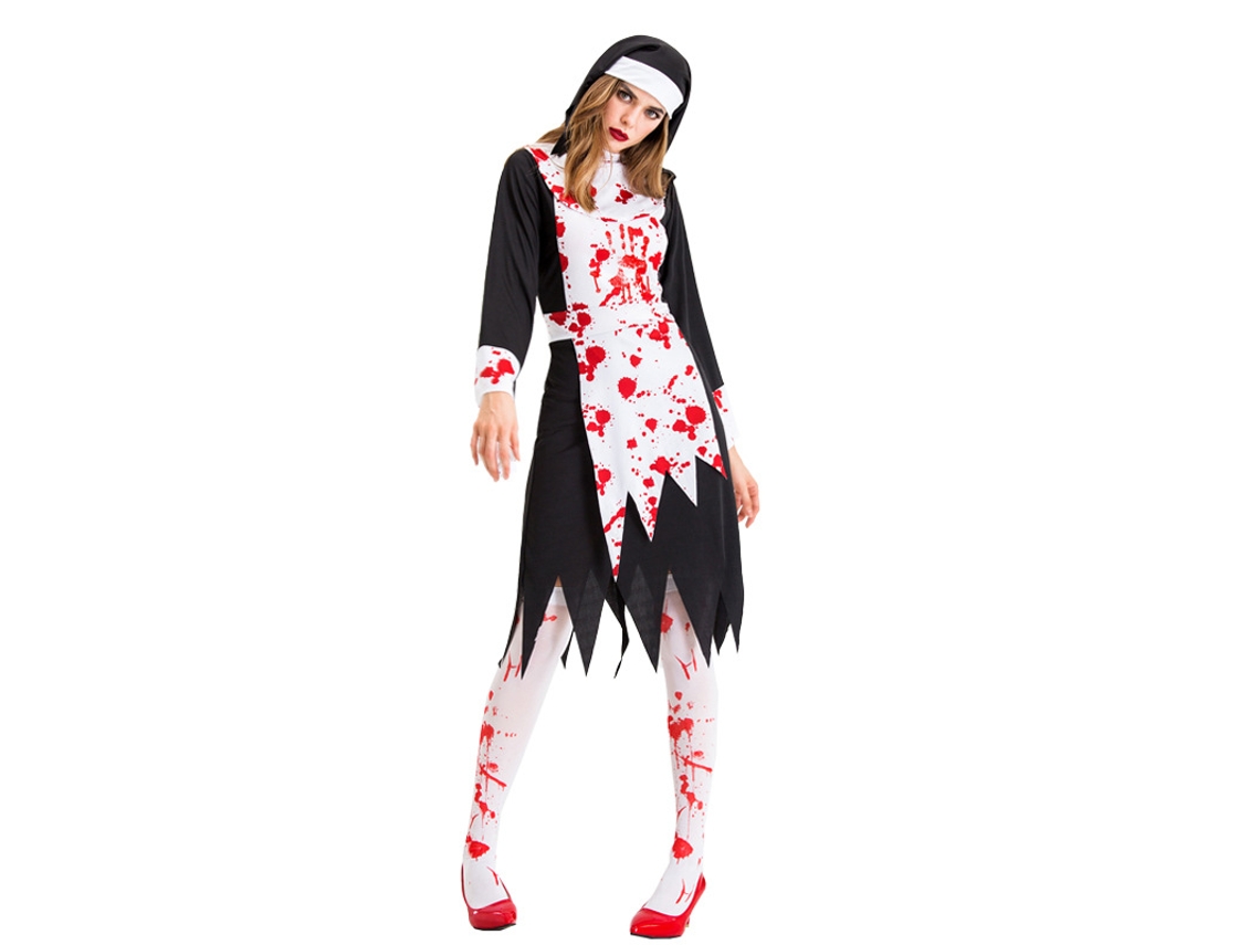 Fantasia de Vampiro Preto Zumbi Freira Sacerdote Zumbi Personagem Uniforme Fantasia Cosplay de Halloweenl