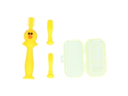 Escova De Dentes De Silicone Para Bebê 6-12 Meses Com Design Cartoon E Cerdas Macias Amarela