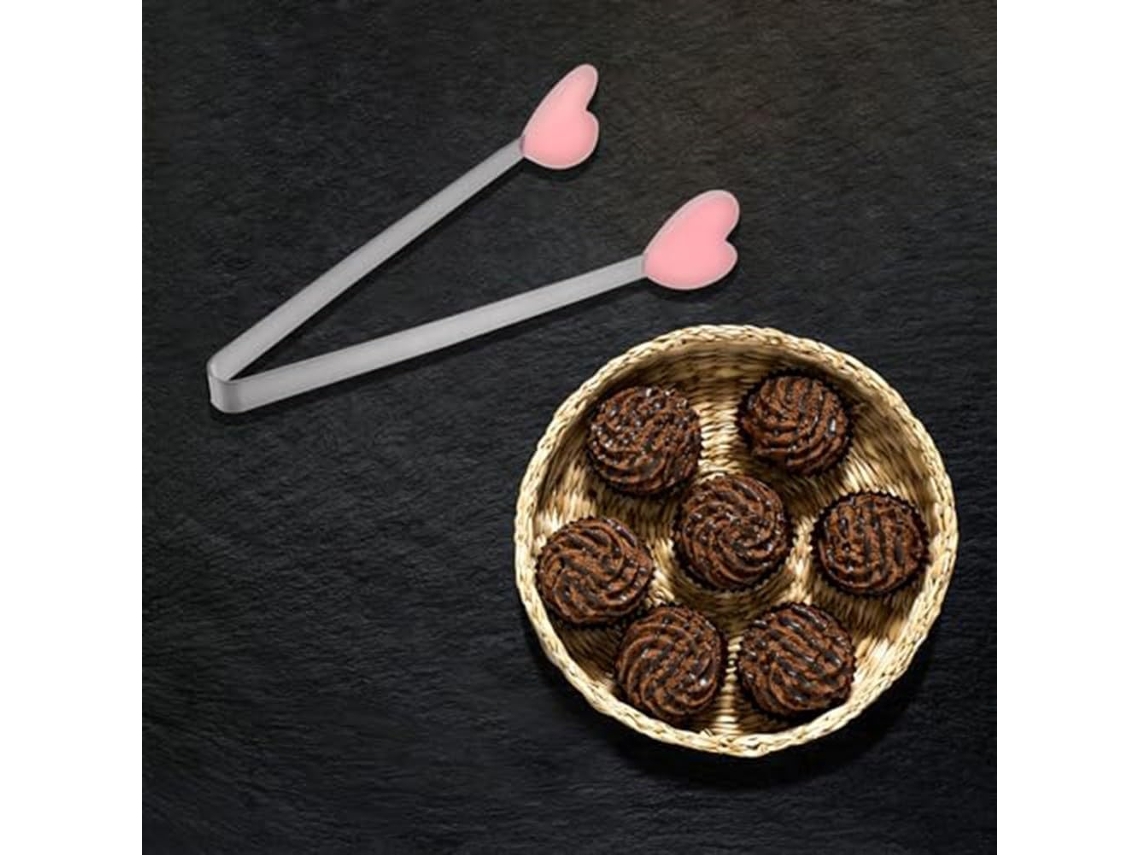Conjunto De 10 Mini Pinças Cozinha Em Formato Coração, 13cm, Em Aço Inoxidável Com Pontas De Silicone, Ideais Para
