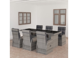 Vidaxl 7 Pcs Conjunto Jantar Exterior Com Almofadões Vime Pe Cinzento