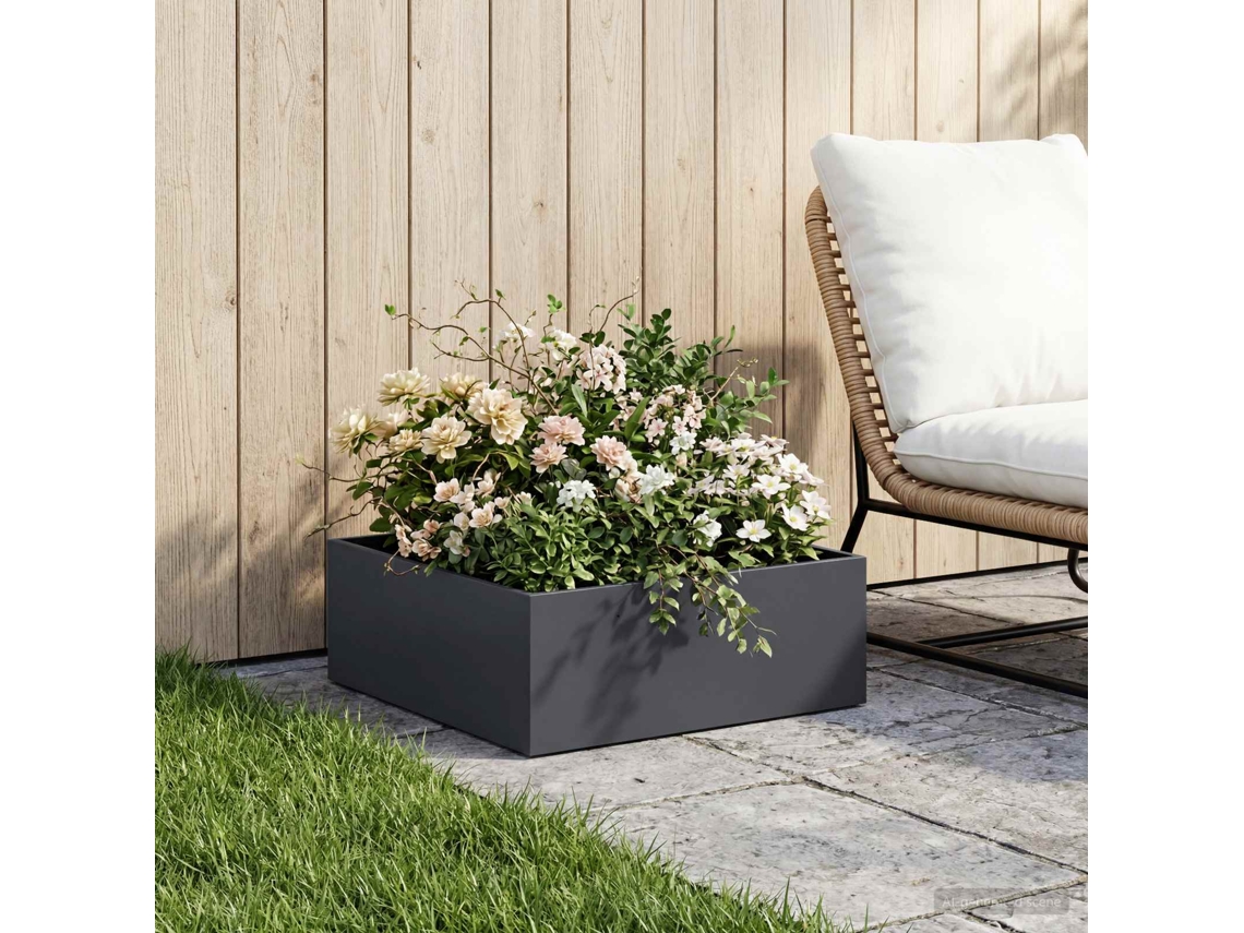 Vidaxl Vaso De Jardim Antracite 40 X 40 X 20 Cm Aço Laminado A Frio