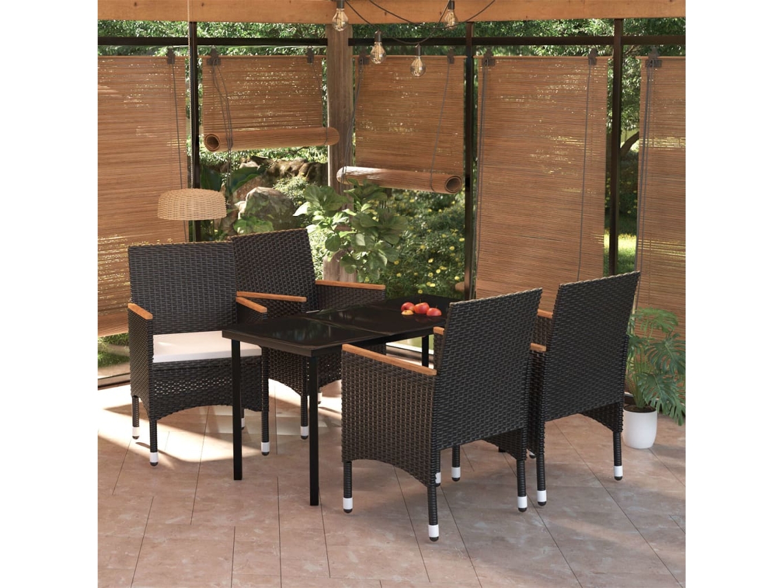Vidaxl 5 Pcs Conjunto De Jantar P/ Jardim C/ Almofadões Preto