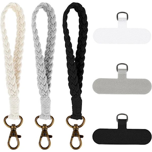 /nn/(preto, Branco, Cinza) Conjunto De 3 Pulseiras Boho De Macramê Para Celular, Colar Para Celular Com 3 Presilhas Para Celular, Pulseira Feita À Mão