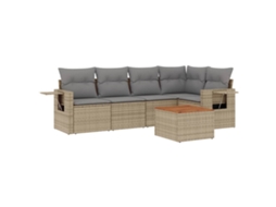 Conjunto de 6 Sofás Jardim com Almofadões Vime Pe Bege Misturado MAISON EXCLUSIVE
