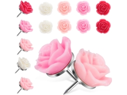 Conjunto de 40 Tachinhas Decorativas em Resina Vermelha com Formato Flor, Ideais para Murais, Quadros Cortiça