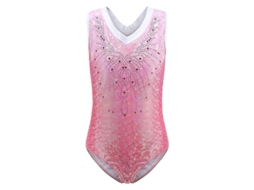 Collant de dança sem mangas para meninas, modelo 2026, com estampa de diamantes, ideal para ginástica e balé, tamanhos 13 e 14 anos, rosa.