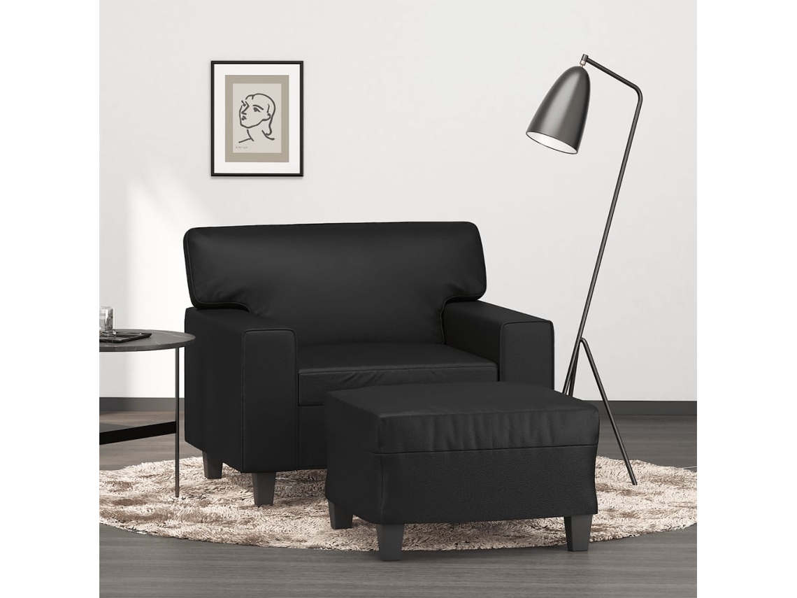 Vidaxl Poltrona Com Apoio De Pés Couro Artificial 60 Cm Preto